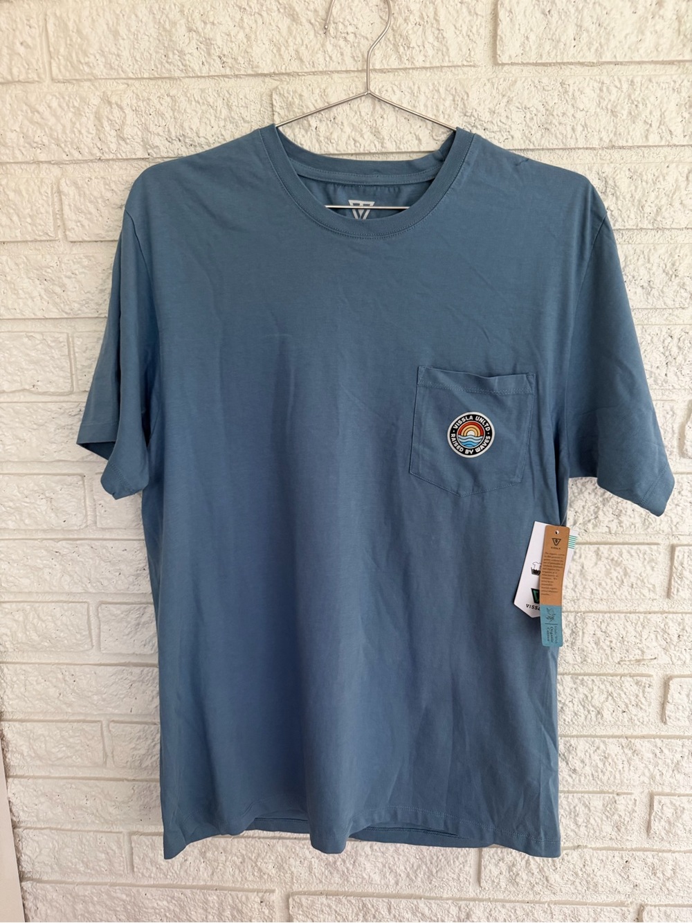 VISSLA Slate Blue Pocket Tee with Multicolor Patch